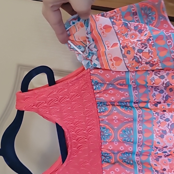 Wonder Nation large 10/12 pink floral/hearts dress with open shoulder sleeves - Picture 3 of 7